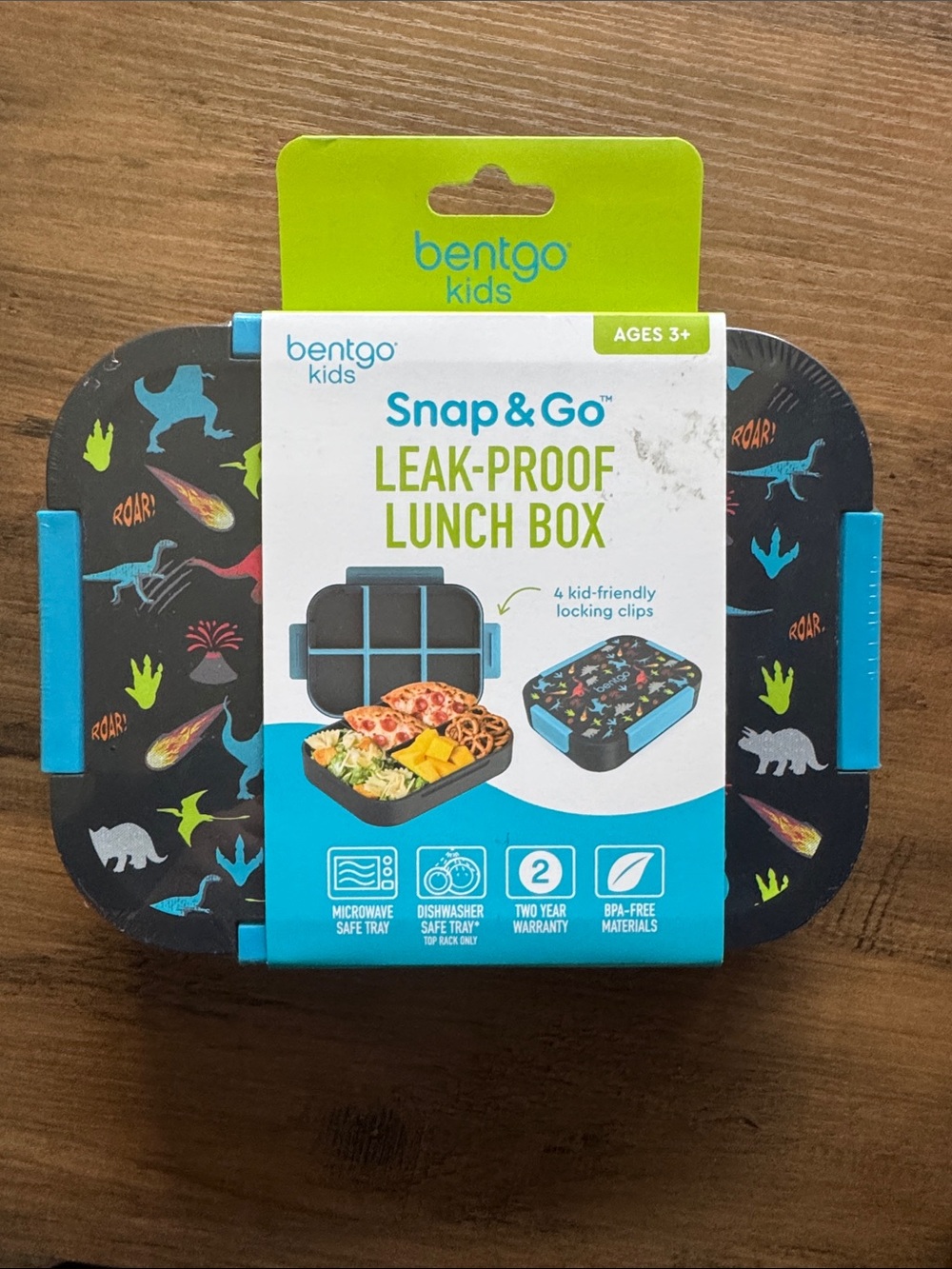 Bentgo Kids Snap & Go Leak-Proof Lunch Box - Black Dino Print